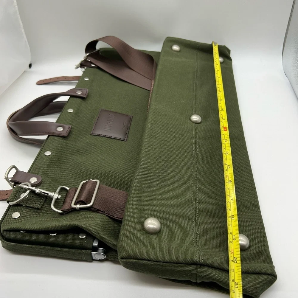 Line Of Trade Green Canvas Weekender  Bag with Brown Leather Straps